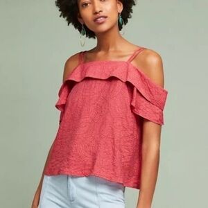 Anthropologie Maeve Mandalay Off The Shoulder Top Size XS Pink Red